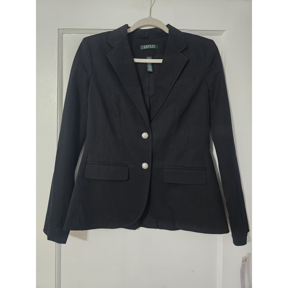 Lauren Ralph Lauren Black Cotton 2-button Blazer Jacket Size 6 NWT